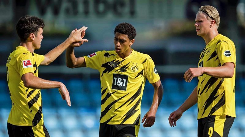 Jude Bellingham (centre) and Erling Haaland (right) are on Chelsea's radar